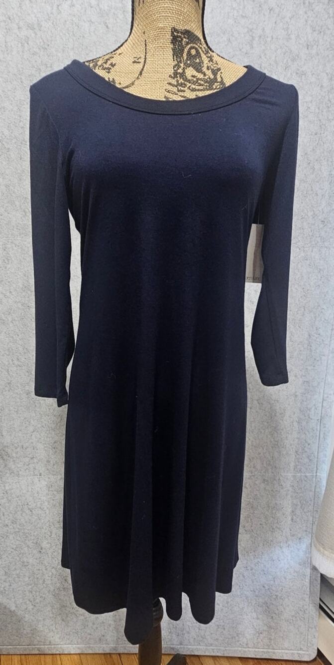 Karen Kane Navy Blue 3/4 Sleeve A-Line Jersey Dress, Swing, Midi, Size M NWT